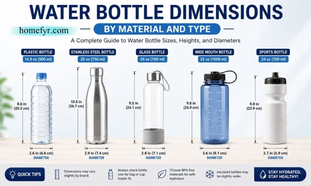 Water Bottle Dimensions by Material and Type