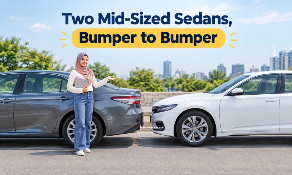 Two Mid-Sized Sedans, Bumper to Bumper