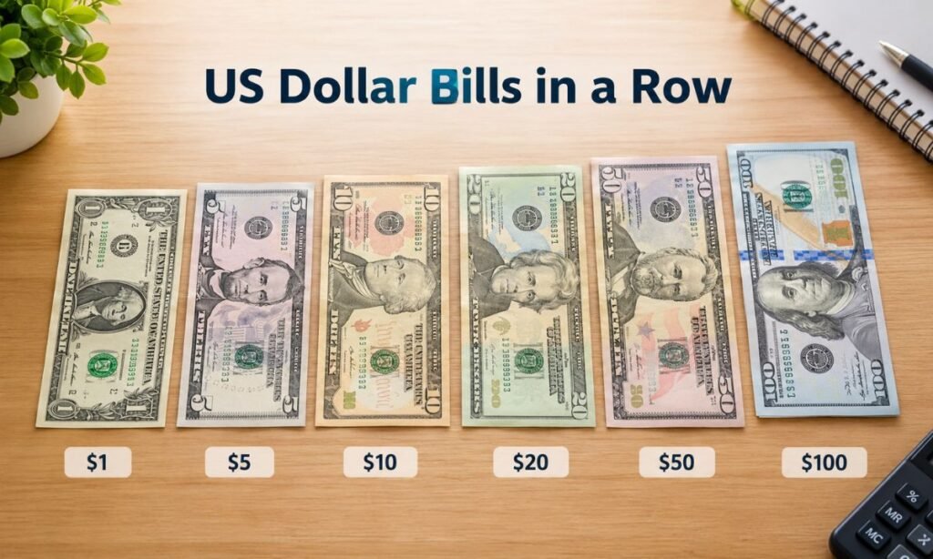 US Dollar Bills in a Row